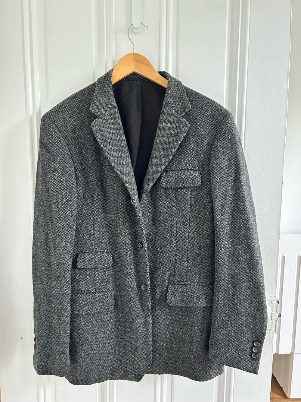 Jil Sander Charcoal Herringbone Wool Sport Coat